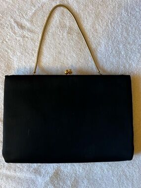 Black Satin Evening Bag with Gold Chain Handle & small change bag